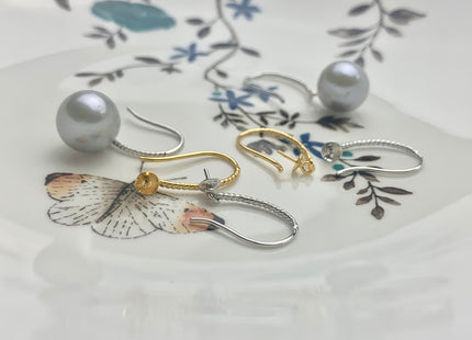 One Pair 925 Sterling Silver Earring Setting With Twisted Rope Design 925 Sterling Silver Hook Earrings DIY Pearl Earring Setting #10077-A