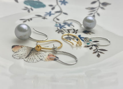 One Pair 925 Sterling Silver Earring Setting With Twisted Rope Design 925 Sterling Silver Hook Earrings DIY Pearl Earring Setting #10077-A
