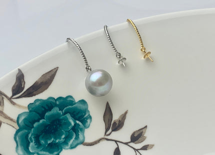 One Pair 925 Sterling Silver Earring Setting With Twisted Rope Design 925 Sterling Silver Hook Earrings DIY Pearl Earring Setting #10077-A