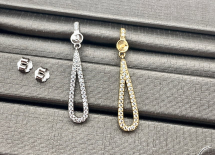 One Pair 925 Sterling Silver/Gold Stud Earring Setting With CZ Tear Drop Shape Earring DIY Dangle Findings For Half Drilled Pearls #10081-A