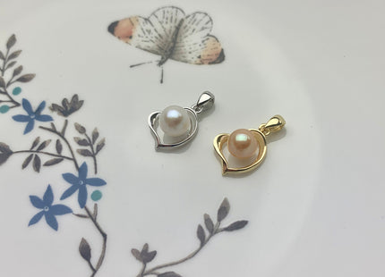 One Piece 925 Sterling Silver/Gold Pendant Setting Findings For Half Drilled Pearls Heart Shape Design Sterling Silver DIY Jewelry #10083-A