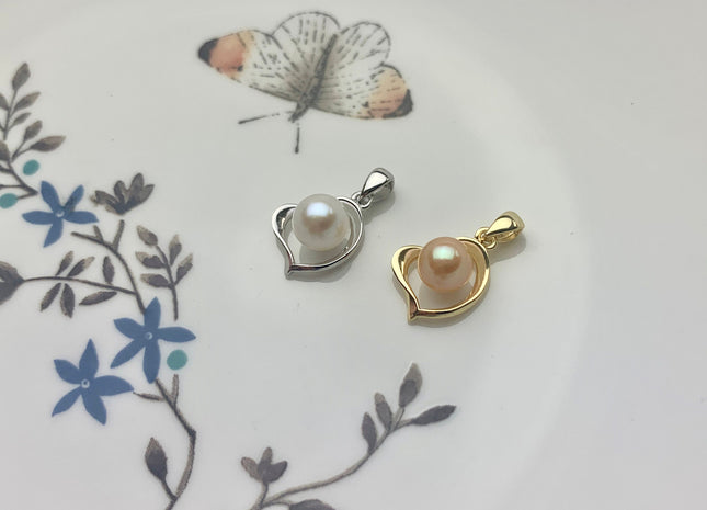 One Piece 925 Sterling Silver/Gold Pendant Setting Findings For Half Drilled Pearls Heart Shape Design Sterling Silver DIY Jewelry #10083-A