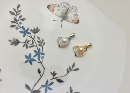 One Piece 925 Sterling Silver/Gold Pendant Setting Findings For Half Drilled Pearls Heart Shape Design Sterling Silver DIY Jewelry #10083-A