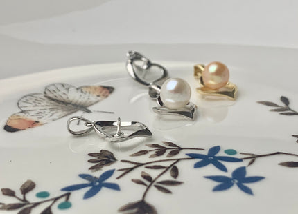 One Piece 925 Sterling Silver/Gold Pendant Setting Findings For Half Drilled Pearls Heart Shape Design Sterling Silver DIY Jewelry #10083-A