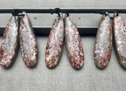 One Pair 12x45 mm Natural Pink Leopard Skin Jasper Top Drilled Teardrop Cabochon Long Teardrop Matching Pink Gemstone Earring Pendant #3331