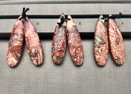 One Pair 12x45 mm Natural Pink Leopard Skin Jasper Top Drilled Teardrop Cabochon Long Teardrop Matching Pink Gemstone Earring Pendant #3331