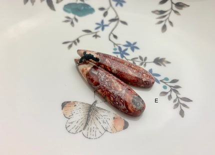 One Pair 12x45 mm Natural Pink Leopard Skin Jasper Top Drilled Teardrop Cabochon Long Teardrop Matching Pink Gemstone Earring Pendant #3331