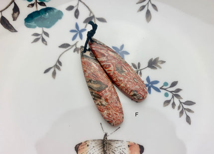 One Pair 12x45 mm Natural Pink Leopard Skin Jasper Top Drilled Teardrop Cabochon Long Teardrop Matching Pink Gemstone Earring Pendant #3331