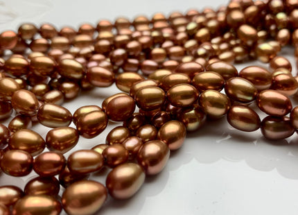 5.5-7x7-9 mm AAAA Rare Burnt Orange Gold Color Rice/Oval Shape Freshwater Pearl Beads Genuine Very High Luster Freshwater Rice Pearls #P1130