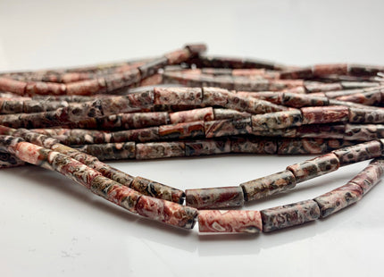 4x13-14 mm Tube Shape Natural Leopard Skin Agate Gemstone Beads Genuine Pink Agate Gemstones Loose Beads 15.5 Inches Strand #3291