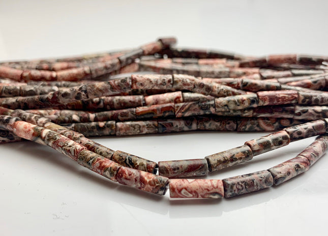 4x13-14 mm Tube Shape Natural Leopard Skin Agate Gemstone Beads Genuine Pink Agate Gemstones Loose Beads 15.5 Inches Strand #3291
