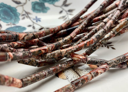 4x13-14 mm Tube Shape Natural Leopard Skin Agate Gemstone Beads Genuine Pink Agate Gemstones Loose Beads 15.5 Inches Strand #3291