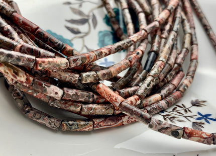 4x13-14 mm Tube Shape Natural Leopard Skin Agate Gemstone Beads Genuine Pink Agate Gemstones Loose Beads 15.5 Inches Strand #3291