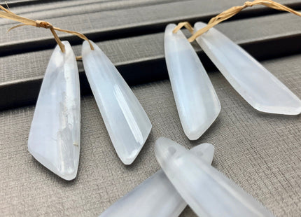 One Pair 12x44 mm Natural Selenite Top Drilled Freeform Cabochon Long Drop Matching White Selenite Gemstone Earring Pendant #3302