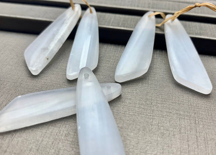 One Pair 12x44 mm Natural Selenite Top Drilled Freeform Cabochon Long Drop Matching White Selenite Gemstone Earring Pendant #3302