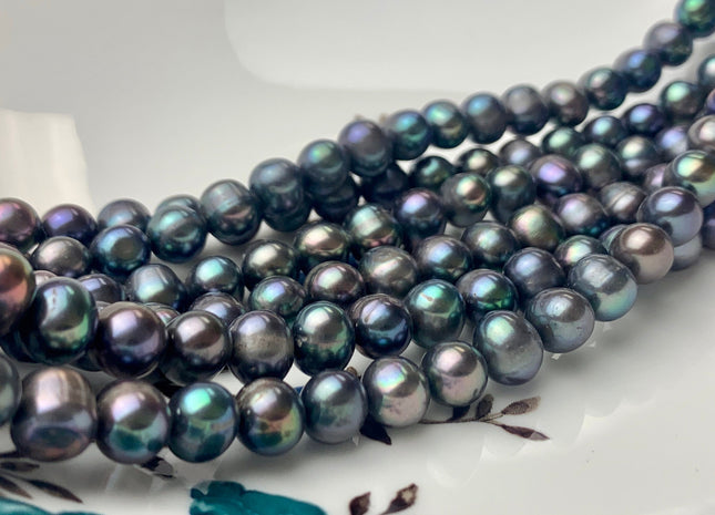 4.5-5mm 6-6.5mm AA Peacock Color Semi Round Freshwater Pearl Beads Genuine Near Round Freshwater Peacock Color Pearls #P1135
