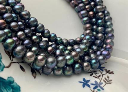 4.5-5mm 6-6.5mm AA Peacock Color Semi Round Freshwater Pearl Beads Genuine Near Round Freshwater Peacock Color Pearls #P1135