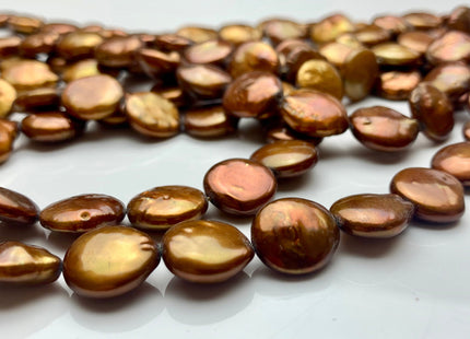 12-13 mm AAA Orange Copper Brown Color Freshwater Coin Pearl Beads Genuine High Luster Freshwater Coin Pearls #P1165