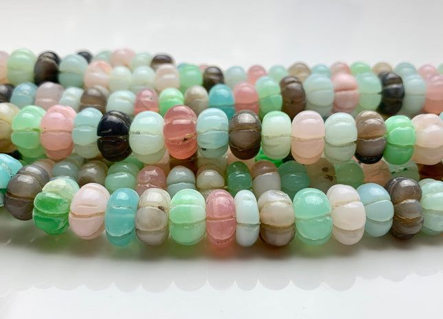 9-11mm 100% Natural Carved Rondelle Peruvian Opal Gemstone Bead Genuine Peruvian Blue Pink Green Purple Pumpkin Shape Opal 10 Inches #3261