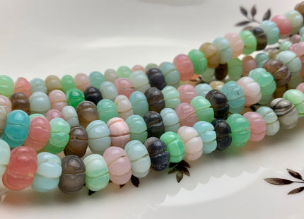 9-11mm 100% Natural Carved Rondelle Peruvian Opal Gemstone Bead Genuine Peruvian Blue Pink Green Purple Pumpkin Shape Opal 10 Inches #3261