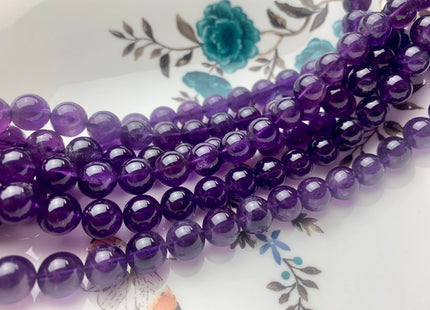 10mm AAA Top Quality 100% All Natural Smooth Round Amethyst Beads February Birthstone Natural Darker Purple Color Amethyst 39 Beads #3511