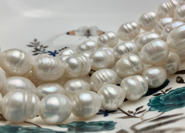 11x12-13x16 mm Large Hole Graduated Natural White Rice/Oval Freshwater Pearls Bead Hole Size 2.2 mm Genuine Freshwater Pearl 28 Beads #180