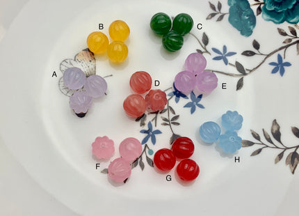 3 Pieces 10 mm Carved Flower Pink Yellow Blue Green Jade Gemstone Beads Genuine Carved Watermelon Shape Colored Jade Beads #3512