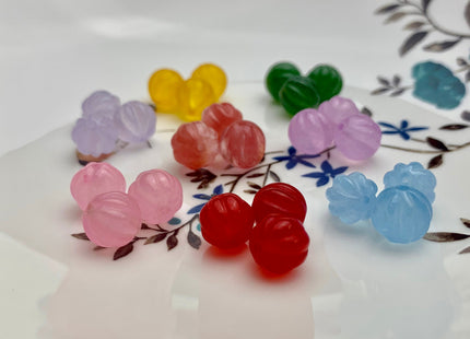 3 Pieces 10 mm Carved Flower Pink Yellow Blue Green Jade Gemstone Beads Genuine Carved Watermelon Shape Colored Jade Beads #3512
