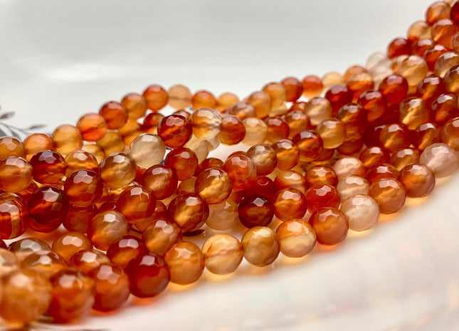 6mm 8mm 10mm Faceted Round Carnelian Color Agate Gemstone Beads Genuine Agate Gemstone Loose Beads 14 Inches Strand #2805