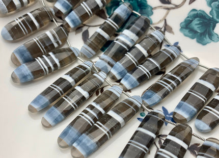 10x28-46 mm AAA Faceted Oval Natural White Blue Gray Color Peru Boulder Opal Beads Genuine Top Drilled Flat Boulder Opal 16 Beads #3519