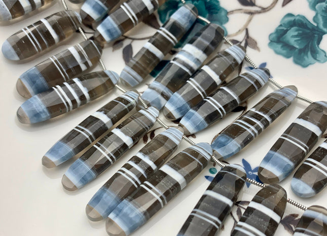 10x28-46 mm AAA Faceted Oval Natural White Blue Gray Color Peru Boulder Opal Beads Genuine Top Drilled Flat Boulder Opal 16 Beads #3519