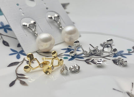 One Pair 925 Sterling Silver/Gold Earring Setting Genuine 925 Sterling Silver Micky Mouse Studs Findings For Half Drilled Pearls #10078
