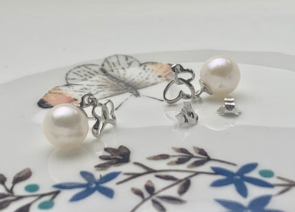 One Pair 925 Sterling Silver/Gold Earring Setting Genuine 925 Sterling Silver Heart Shape Studs Findings For Half Drilled Pearls #10084
