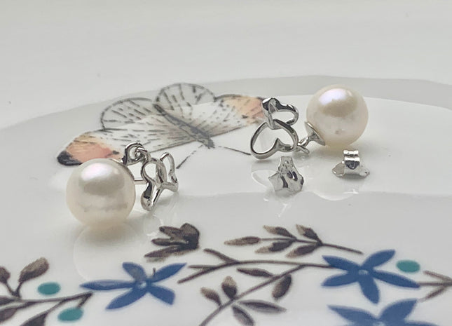 One Pair 925 Sterling Silver/Gold Earring Setting Genuine 925 Sterling Silver Heart Shape Studs Findings For Half Drilled Pearls #10084