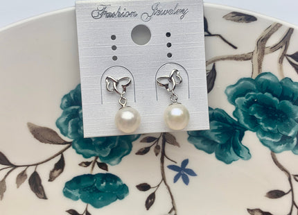One Pair 7.5 mm AAA Natural white Round Edison Pearl Earring Studs W/925 Sterling Silver Heart Shape Design Earrings Bridal Jewelry #10084-B