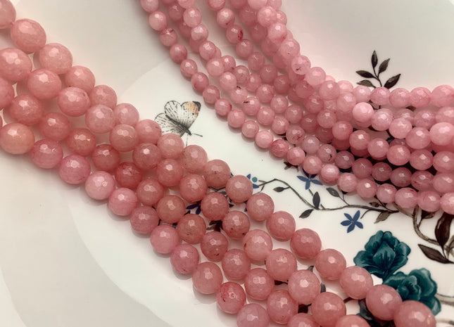 8mm 10mm 12mm 14mm Faceted Round Fire Agate Gemstone Beads Heat Treated Soft Baby Pink Color Natural Agate 15.5 Inches Strand #3537