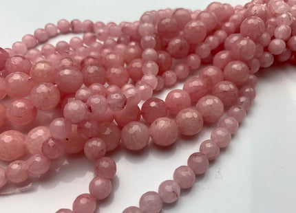 8mm 10mm 12mm 14mm Faceted Round Fire Agate Gemstone Beads Heat Treated Soft Baby Pink Color Natural Agate 15.5 Inches Strand #3537