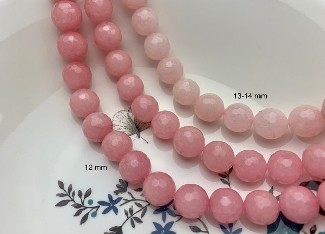 8mm 10mm 12mm 14mm Faceted Round Fire Agate Gemstone Beads Heat Treated Soft Baby Pink Color Natural Agate 15.5 Inches Strand #3537