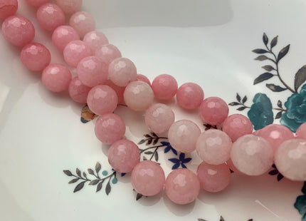 8mm 10mm 12mm 14mm Faceted Round Fire Agate Gemstone Beads Heat Treated Soft Baby Pink Color Natural Agate 15.5 Inches Strand #3537