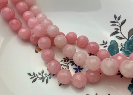 8mm 10mm 12mm 14mm Faceted Round Fire Agate Gemstone Beads Heat Treated Soft Baby Pink Color Natural Agate 15.5 Inches Strand #3537