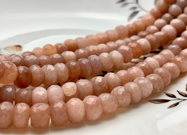 8-9 mm 100% All Natural AAA Faceted Rondelle Natural Peach Pink Moonstone Beads Genuine Peach Moonstone Loose Beads 9 inches Strand #3524