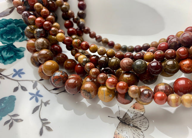 4mm 6mm 8mm 10mm 12mm AAA Smooth Round Natural Red Creek Jasper Gemstone Beads Multi Red Brown Yellow Color Jasper 15 Inches Strand #3259