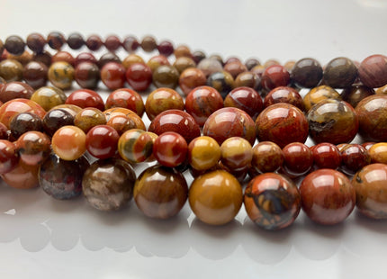 4mm 6mm 8mm 10mm 12mm AAA Smooth Round Natural Red Creek Jasper Gemstone Beads Multi Red Brown Yellow Color Jasper 15 Inches Strand #3259