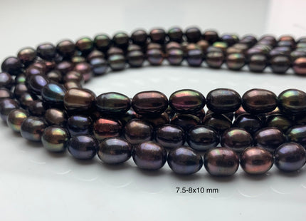 7-8x9-10 mm AA Dark Peacock Color Freshwater Rice/Oval Pearls Genuine Black Peacock Color Rice/Oval Freshwater Pearls #P1173