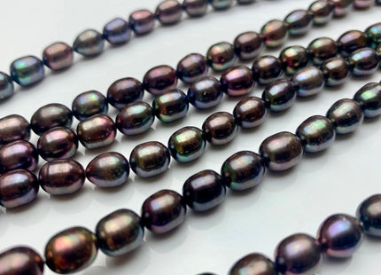 7-8x9-10 mm AA Dark Peacock Color Freshwater Rice/Oval Pearls Genuine Black Peacock Color Rice/Oval Freshwater Pearls #P1173