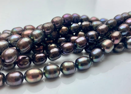 7-8x9-10 mm AA Dark Peacock Color Freshwater Rice/Oval Pearls Genuine Black Peacock Color Rice/Oval Freshwater Pearls #P1173