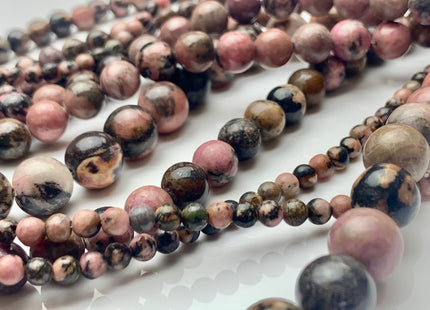 4mm 6mm 8mm 10mm 12mm Smooth Round Black And Pink Rhodonite Gemstone Genuine Mixed Black Pink Matrix Rhodonite 15 Inches Strand #3538