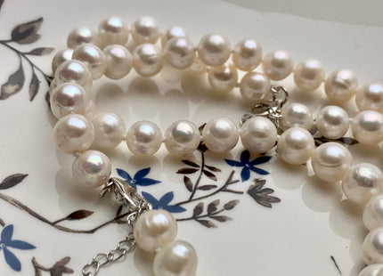 16/18/20/24 Inches Hand Knotted 8-9mm AA Potato Pearl Necklace Natural White Freshwater Pearl Necklace With Adjustable Silver Clasp #P1174