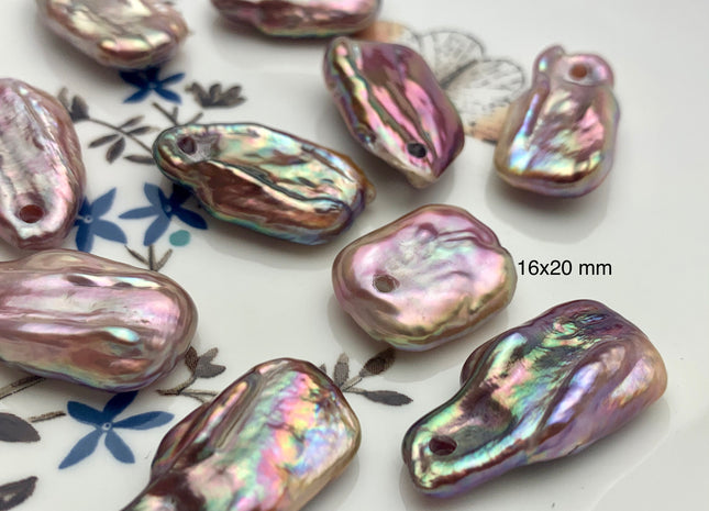 ONE Piece AAAA 15-16x20-25 mm Natural Dark Mauve Pink High Luster Top Drilled Thick Rectangle Coin Pearl For Pendant Large Hole 2.1mm #P1199