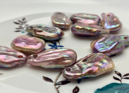 ONE Piece AAAA 15-16x20-25 mm Natural Dark Mauve Pink High Luster Top Drilled Thick Rectangle Coin Pearl For Pendant Large Hole 2.1mm #P1199